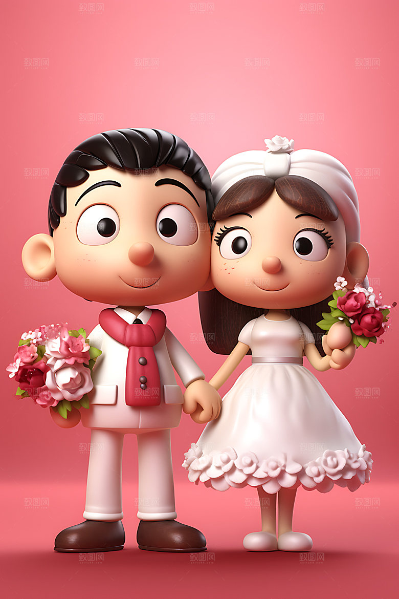 卡通婚礼浪漫幸福插画
