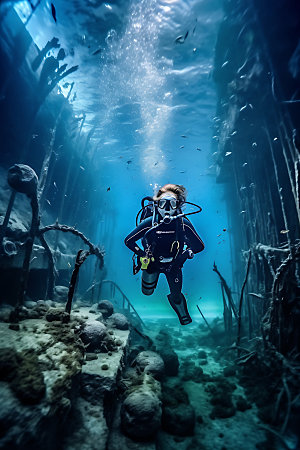 潜水海底世界深潜摄影图
