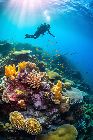 潜水海底世界珊瑚礁摄影图