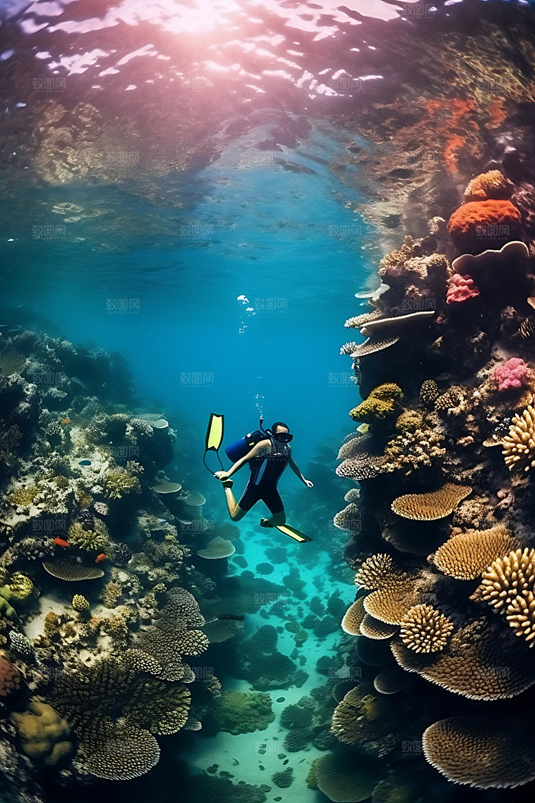 潜水深潜高清摄影图