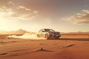 沙漠汽车穿越大漠摄影图