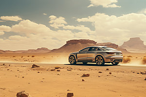 沙漠汽车西北沙漠穿梭摄影图