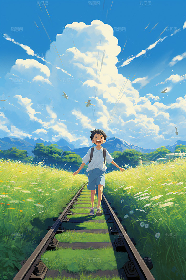 骑电动车人物休闲插画