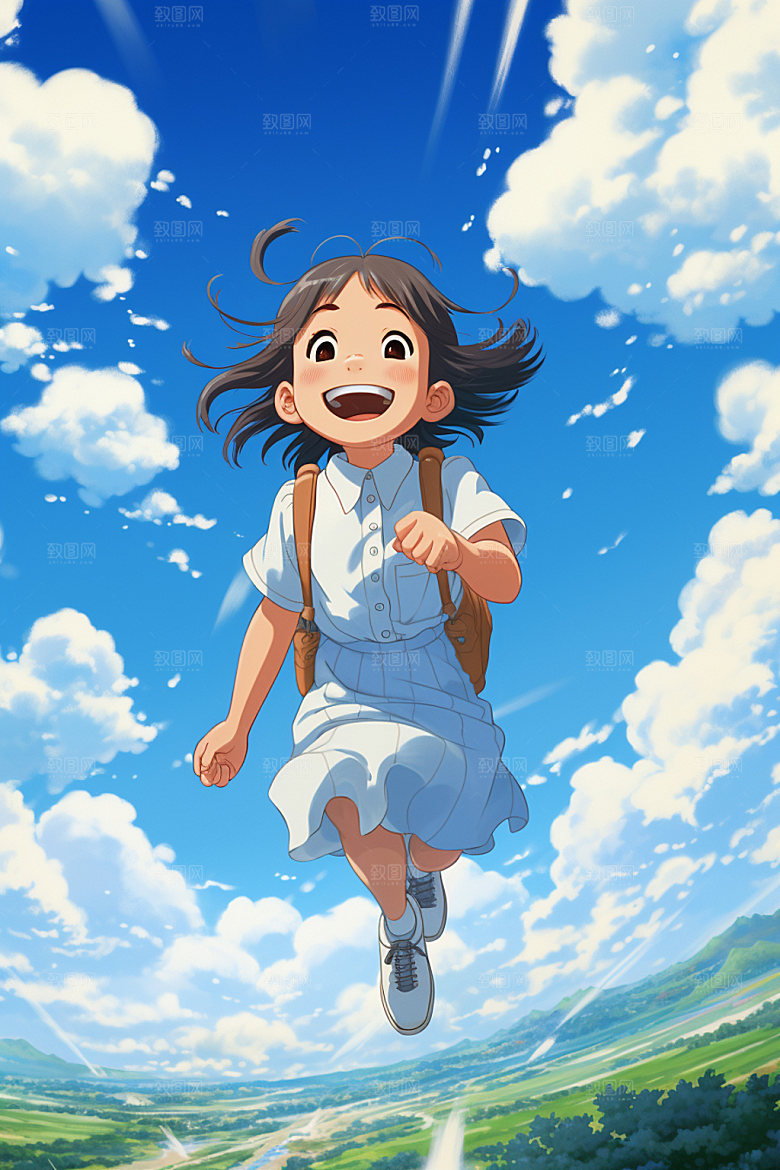 骑电动车休闲唯美插画