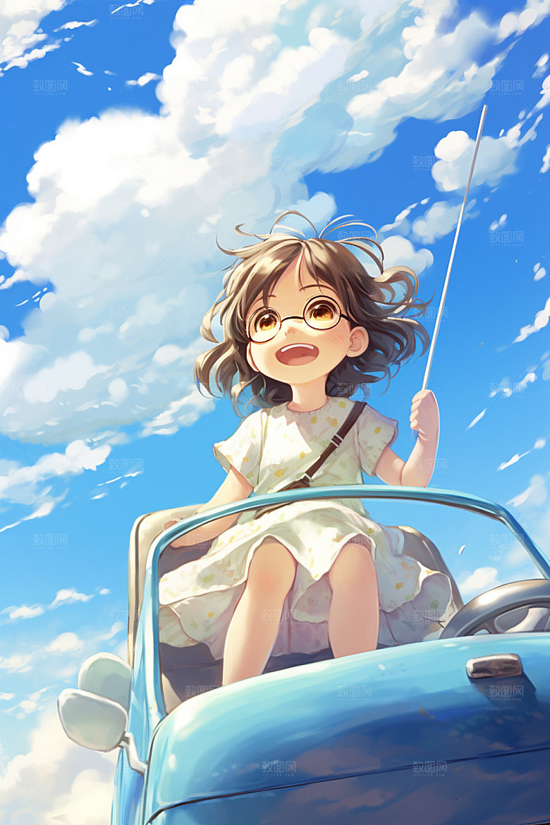 骑电动车休闲唯美插画