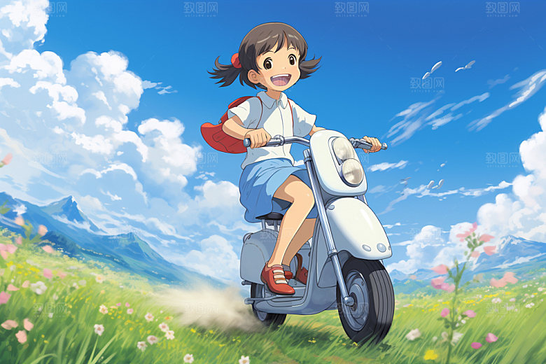骑电动车休闲高清插画