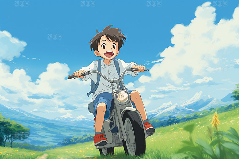 骑电动车休闲场景插画