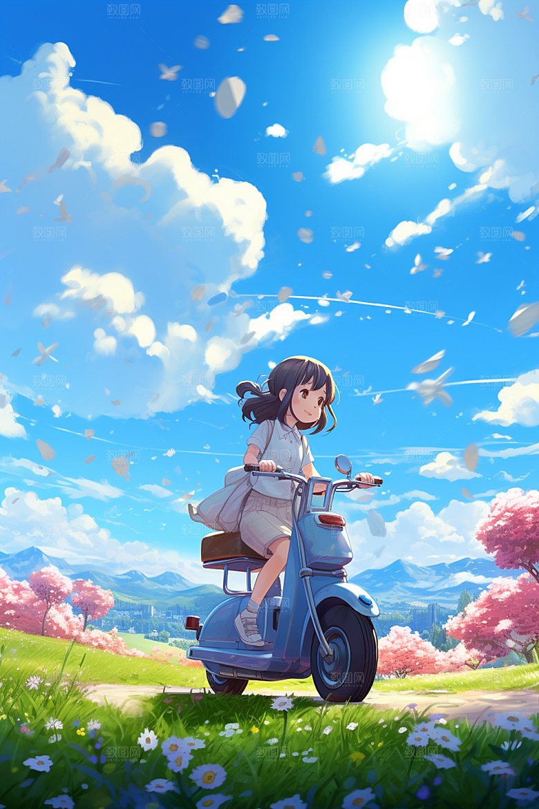 骑电动车时尚高清插画