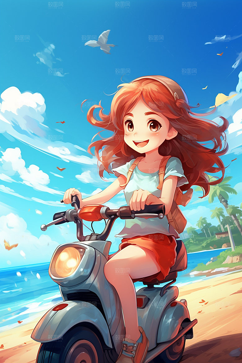 骑电动车场景人物插画