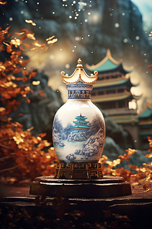 青花瓷藏品瓷瓶摄影图