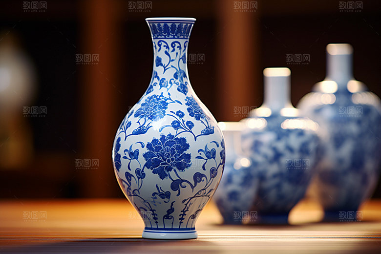 青花瓷博物馆文物瓷器摄影图
