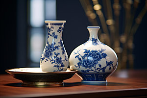 青花瓷艺术品历史文化摄影图