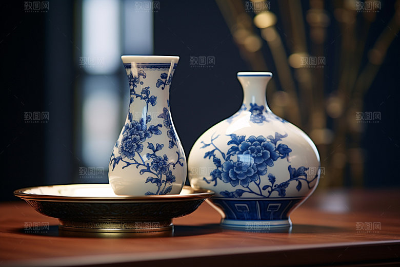青花瓷艺术品历史文化摄影图