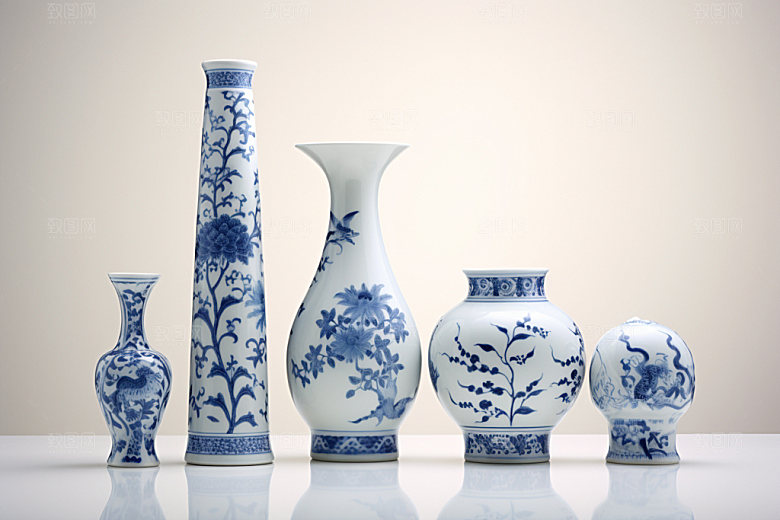 青花瓷藏品瓷瓶摄影图