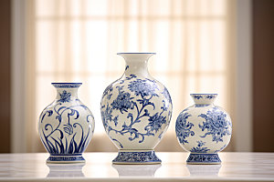 青花瓷瓷瓶艺术品摄影图