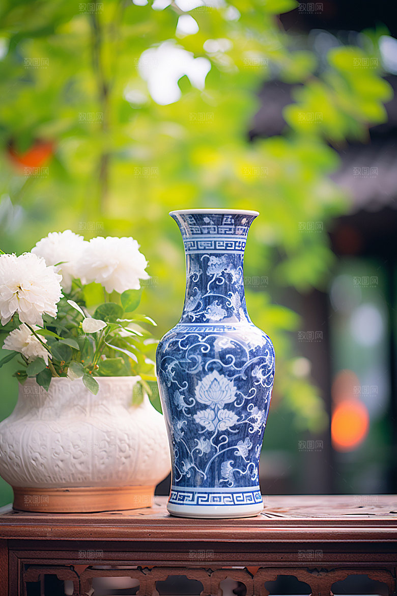 青花瓷艺术品瓷瓶摄影图