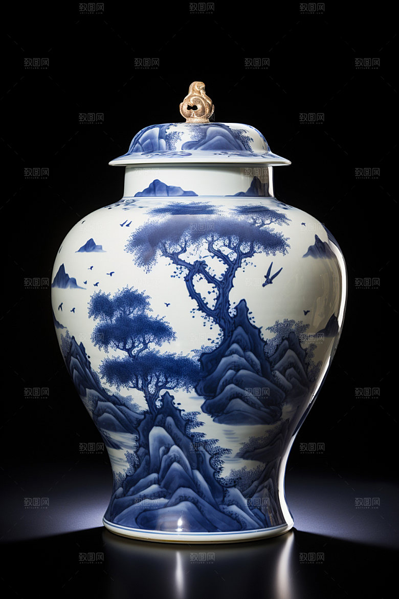 青花瓷精美博物馆文物摄影图
