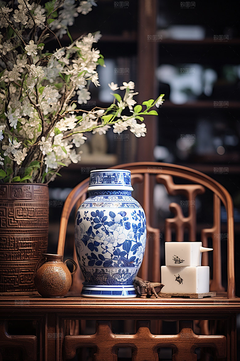 青花瓷藏品瓷器摄影图