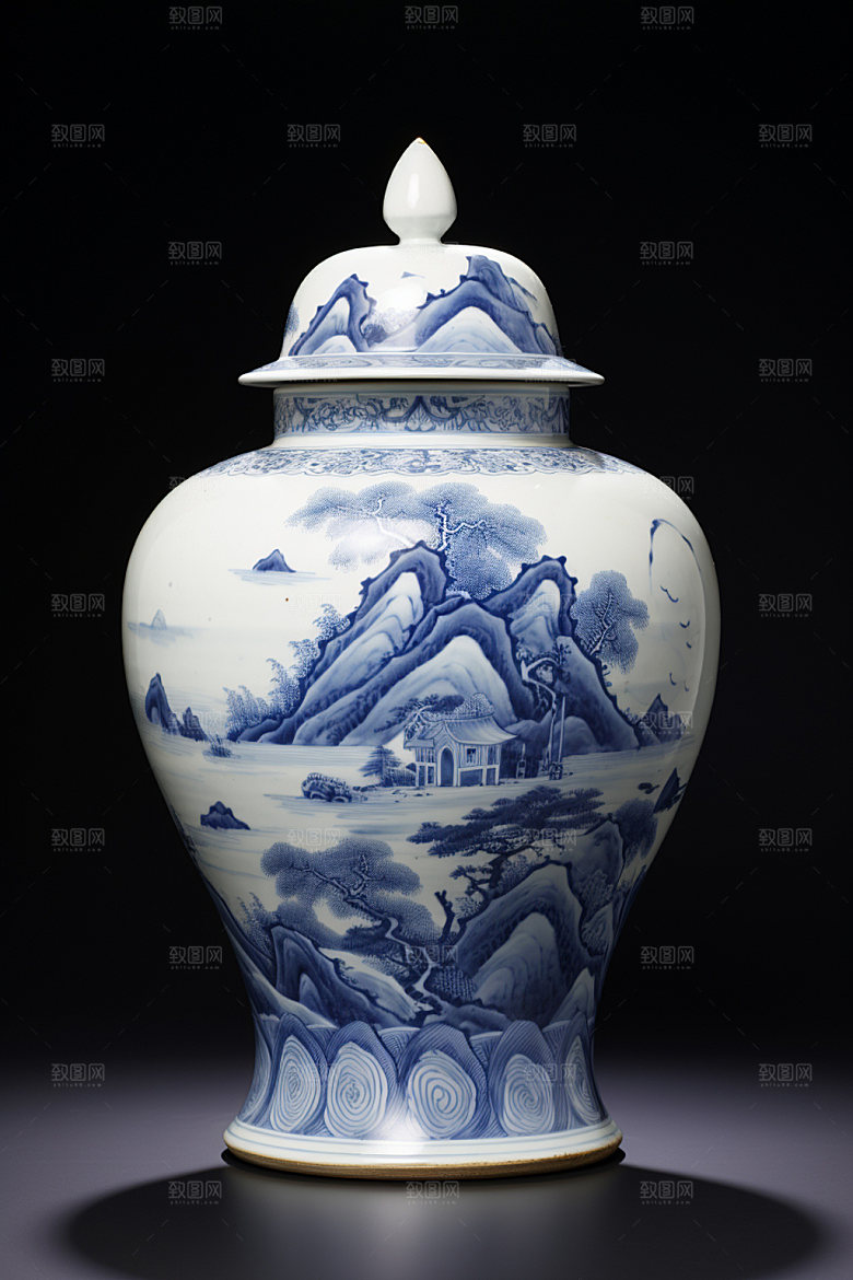 青花瓷精美藏品摄影图