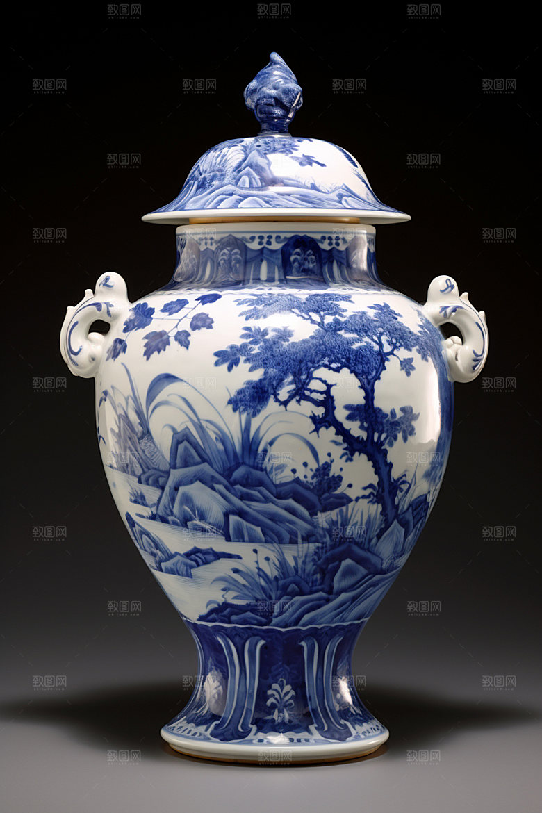 青花瓷艺术品高清摄影图