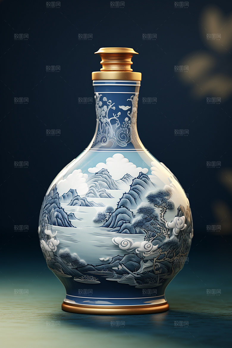 青花瓷艺术品瓷瓶摄影图