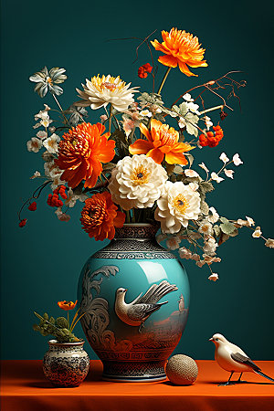 青花瓷瓷瓶艺术品摄影图