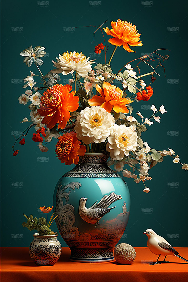 青花瓷瓷瓶艺术品摄影图