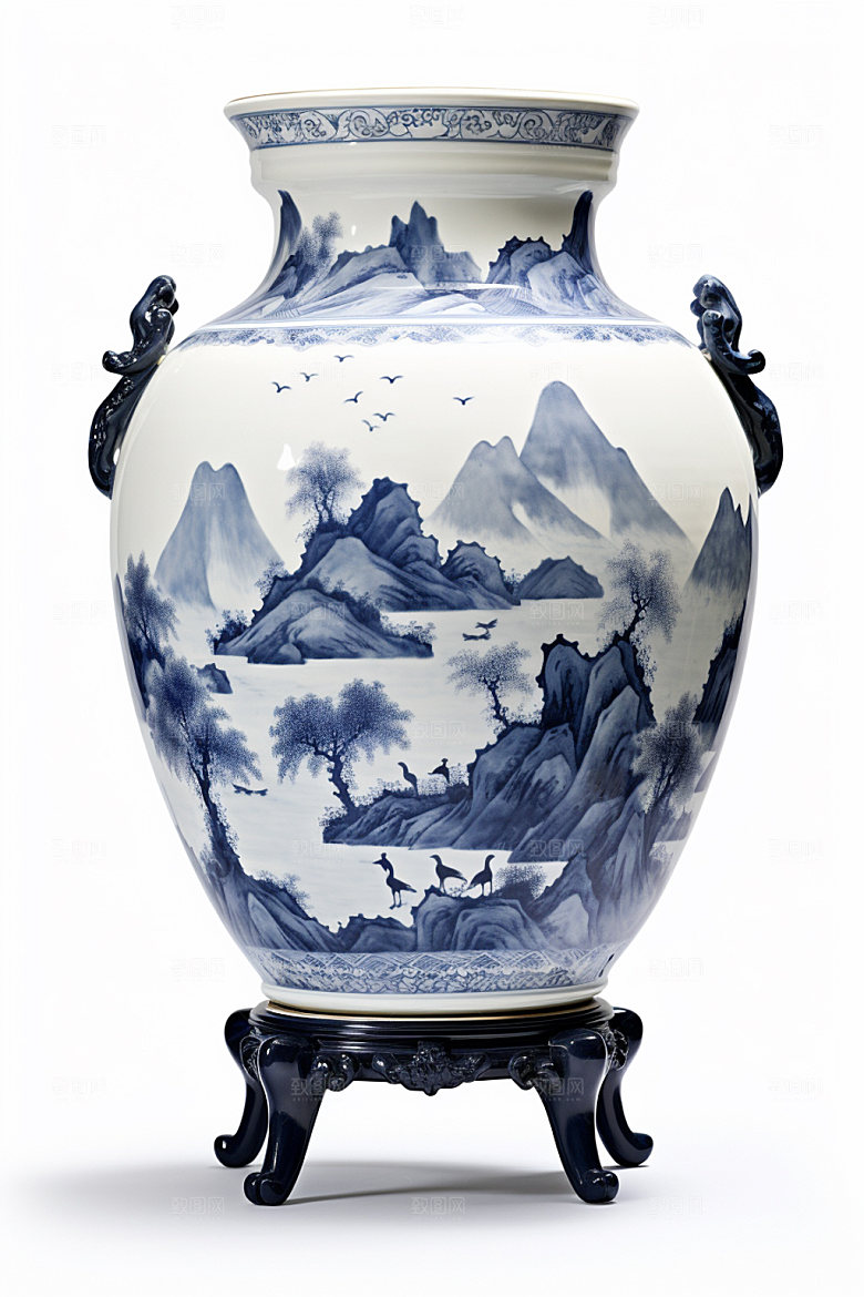 青花瓷藏品博物馆文物摄影图