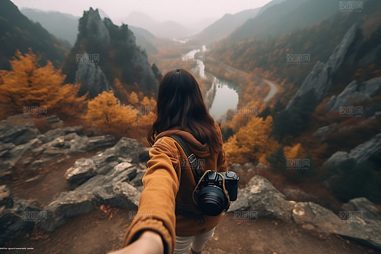 情侣旅行高清牵手摄影图