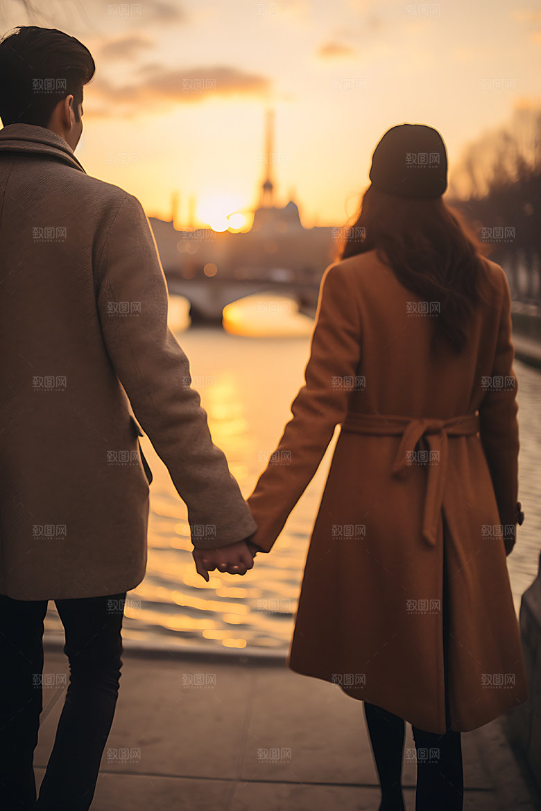 情侣旅行爱情牵手摄影图