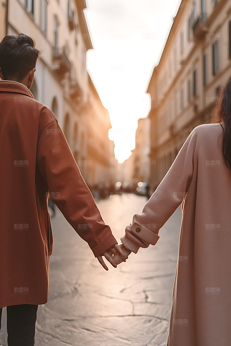 情侣旅行爱情牵手摄影图