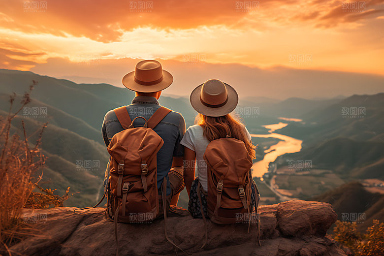 情侣旅行甜蜜牵手摄影图