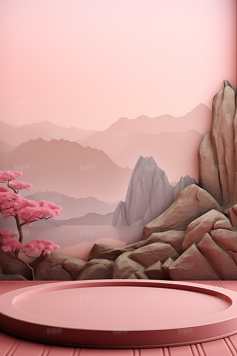 七夕粉色传统节日模型