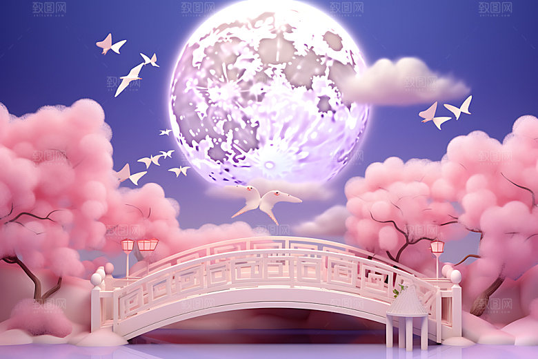 七夕粉色中国风模型