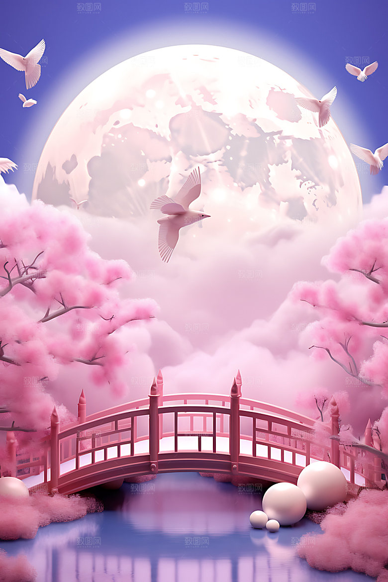 七夕场景粉色模型