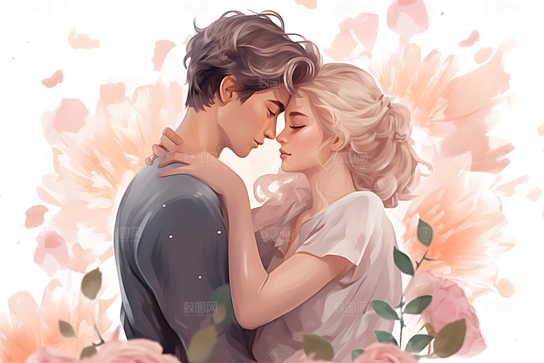 情人节情侣唯美告白插画