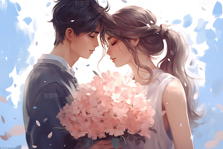 情人节情侣爱情告白插画