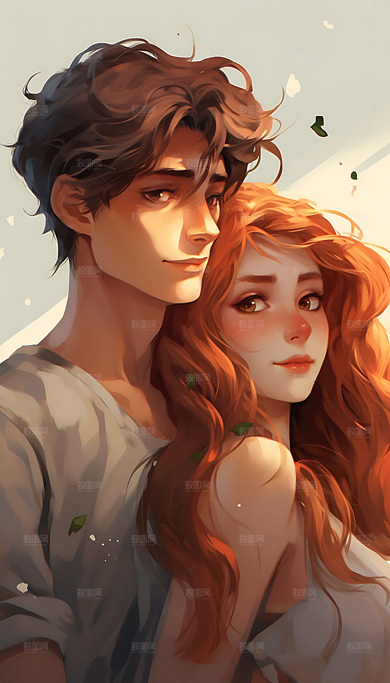 情人节情侣告白唯美插画