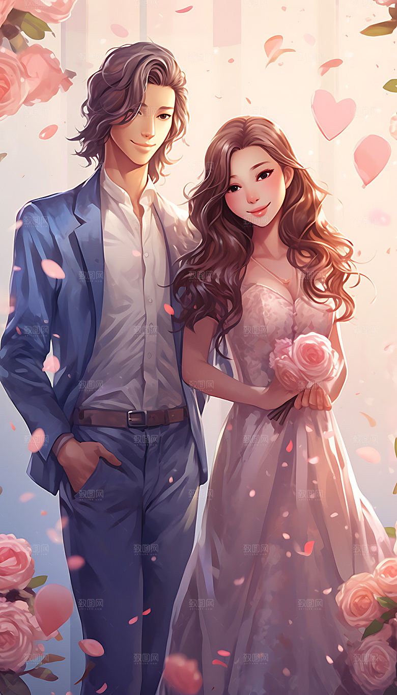 情人节情侣浪漫人物插画
