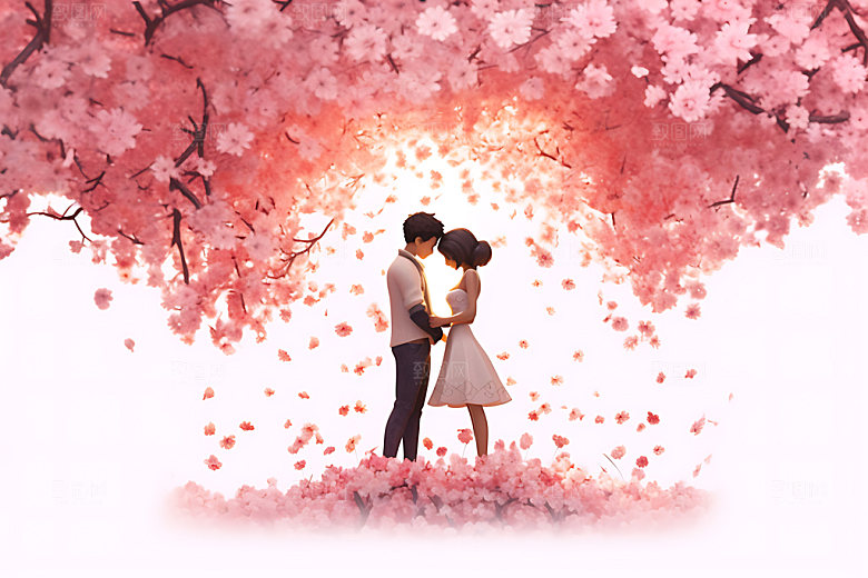 情人节情侣浪漫唯美插画