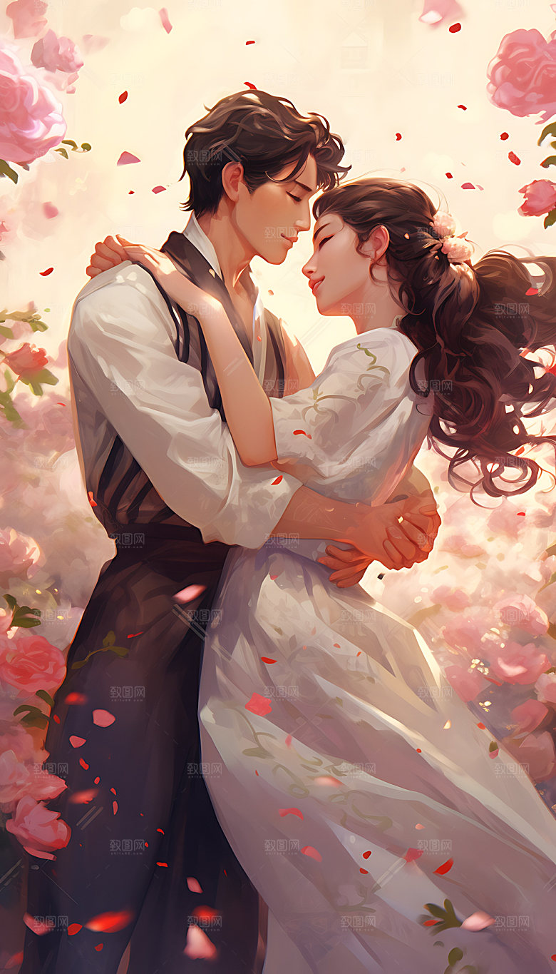 情人节情侣人物手绘插画