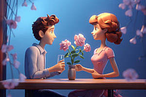 情侣卡通爱情3D模型