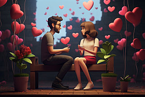 情侣卡通高清3D模型