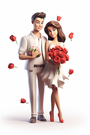 情侣卡通3D情人节模型