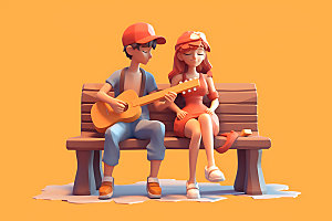 弹琴情侣情人节吉他人物