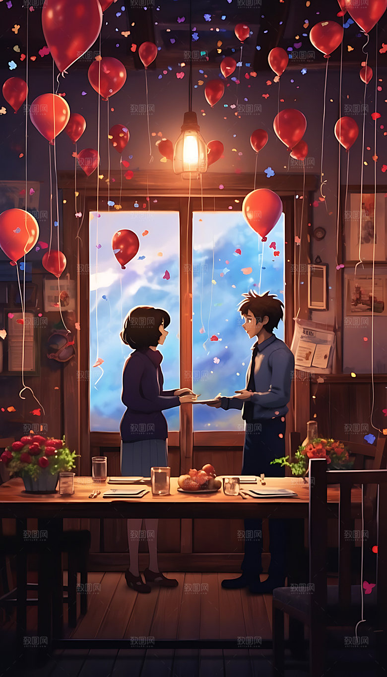 情人节晚餐爱情告白插画