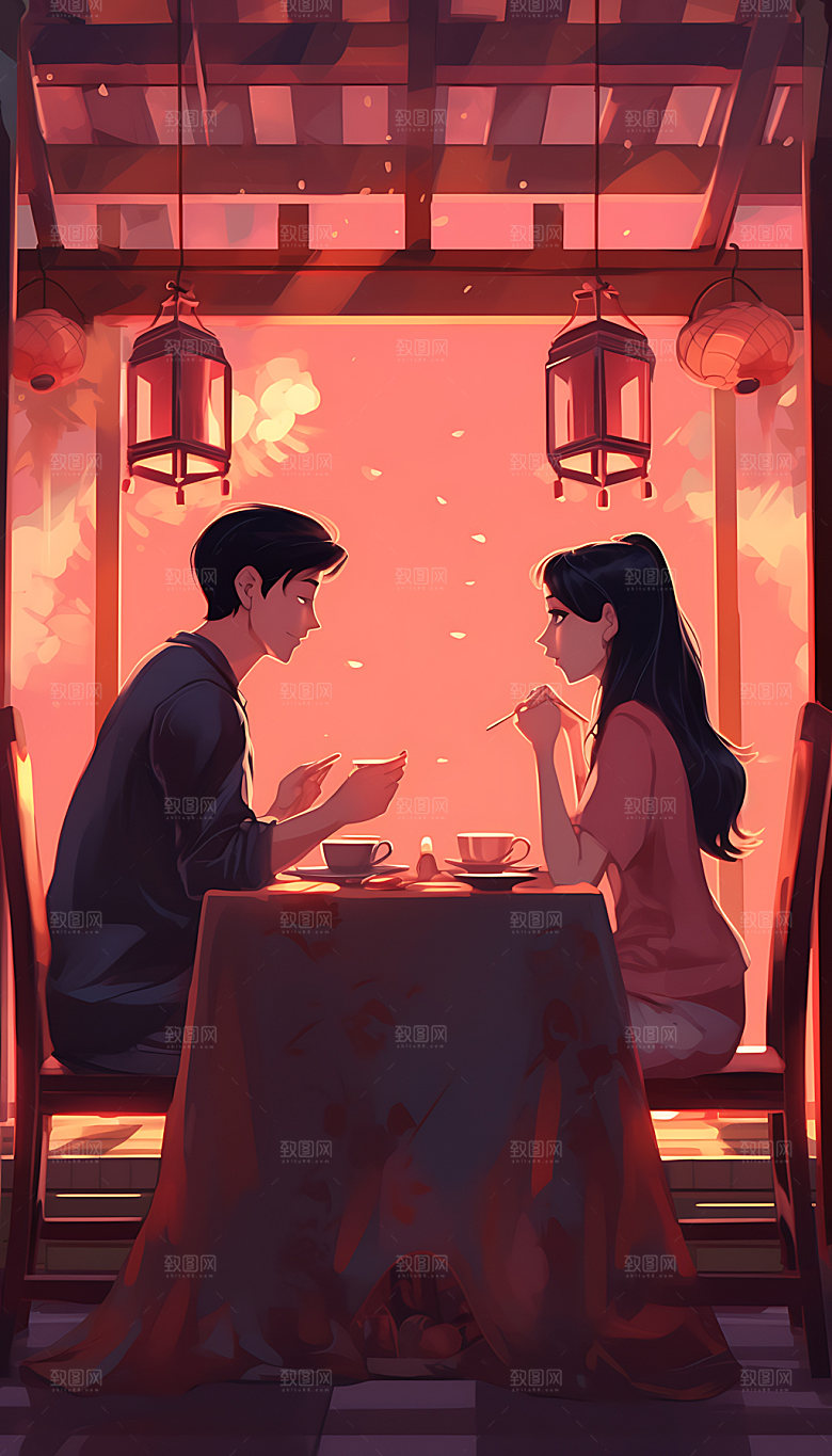 情人节晚餐烛光晚餐恋爱插画