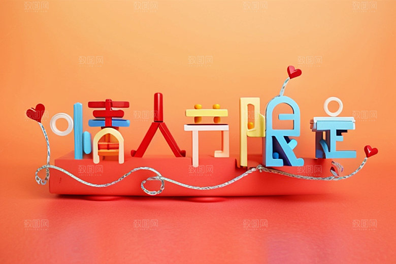 情人节标语3D标题艺术字