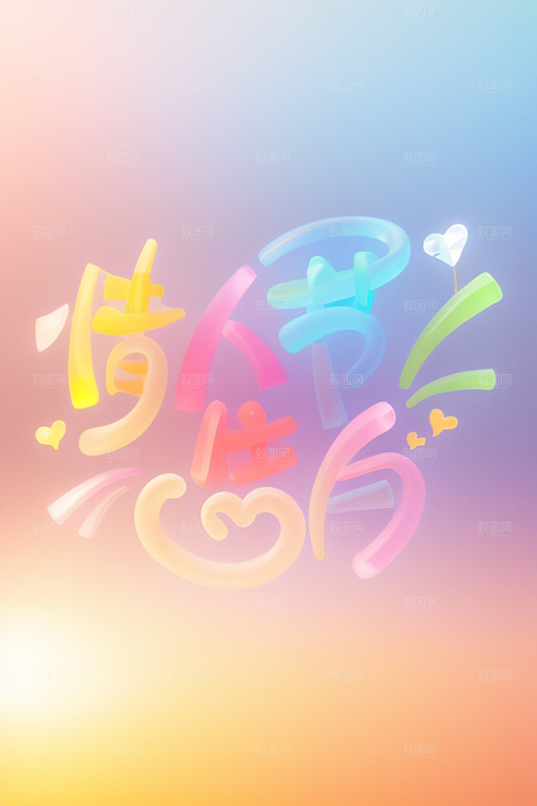 情人节标语祝福语立体字艺术字