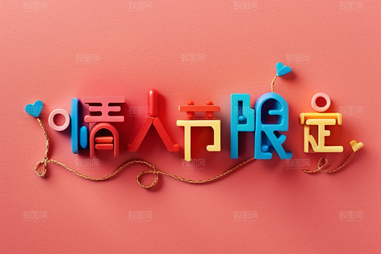 情人节标语祝福语3D艺术字